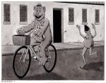  2019 amphibian basket bike_(disambiguation) border bruce_mccorkindale building bycicle bycicle_thieves clothing crossover fozzie_bear frog hat headgear headwear kermit_the_frog mammal monochrome muppets necktie open_mouth parody pedals running sesame_street signature ursid wheel white_border window 