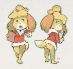  2019 animal_crossing anthro barefoot blush bottomless butt canid canine canis clipboard clothed clothing domestic_dog edtropolis female fur hair isabelle_(animal_crossing) looking_back mammal nintendo open_mouth shih_tzu solo sweater topwear toy_dog video_games yellow_body yellow_fur 