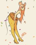  1girl 2020 ;p animal_ears bent_over breasts chinese_zodiac commentary confetti english_commentary full_body furry hands_on_own_thighs highres huge_breasts long_hair long_legs looking_at_viewer microskirt mouse_ears mouse_girl mouse_tail new_year one_eye_closed orange_footwear orange_hair orange_skirt original pumps robert_porter skirt slender_waist snout solo tail thick_thighs thighs tongue tongue_out year_of_the_rat yellow_legwear 