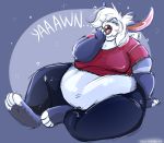  2019 anthro belly big_belly clothed clothing danji-isthmus digital_media_(artwork) hair lagomorph leporid mammal obese open_mouth overweight rabbit signature simple_background solo thick_thighs yawn 