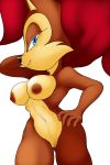  anthro archie_comics areola black_nose blue_eyes breasts brown_body brown_fur brown_nipples cheek_tuft chipmunk countershade_torso countershading eyelashes facial_tuft female fur ground_squirrel hair half-closed_eyes hand_on_head hand_on_hip hi_res looking_at_viewer mammal narrowed_eyes navel nipples nude pinup portrait pose pussy raccoonshinobi red_hair rodent sally_acorn sciurid simple_background smile solo sonic_the_hedgehog_(archie) sonic_the_hedgehog_(comics) sonic_the_hedgehog_(series) three-quarter_portrait tuft white_background 