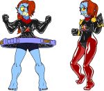  10eleven anime bodysuit clothing eye_patch eyewear g_gundam rubber sequence skinsuit smile tight_clothing undertale undyne video_games yellow_sclera 