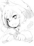  1girl animal_ears clenched_hands collar face heart heart_in_mouth highres looking_at_viewer original portrait shima_(sh1mamu) signature simple_background sketch solo thick_eyebrows twitter_username white_background 