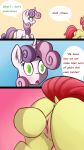  anon_1515 anus apple_bloom_(mlp) bodily_fluids butt comic dialogue duo equid female feral friendship_is_magic genital_fluids horn mammal my_little_pony pussy pussy_juice raised_tail sweetie_belle_(mlp) unicorn young 