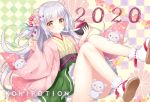  blush brown_eyes food gray_hair japanese_clothes jpeg_artifacts kohinata_hoshimi long_hair original 