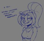  2019 anthro blizzard_entertainment breasts choker clothed clothing crop_top dialogue english_text female freepancakes fur hair jewelry li_li_stormstout mammal necklace nipple_outline open_mouth pandaren ponytail shirt simple_background sketch small_breasts smile solo teeth text topwear ursid video_games warcraft 