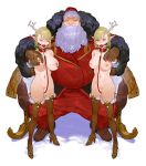  absurdres ball_gag beard blonde_hair blue_eyes blush braid breast_grab brown_legwear cameltoe facial_hair fur_trim gag gloves grabbing hat highres horn leash navel nipple_piercing nude original piercing pointy_ears santa_claus santa_costume santa_hat single_braid sohn_woohyoung tabbto thighhighs 