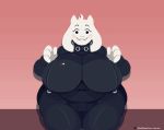  2020 4_fingers animated anthro belly big_breasts black_eyes boss_monster bouncing_breasts bovid breasts caprine clothed clothing curvy_figure digital_media_(artwork) eyelashes female fingers floppy_ears front_view fur hair horn huge_breasts looking_at_viewer looking_down mammal mature_female navel overweight overweight_female sitting skin_suit smile solo submarine_screw thick_thighs tight_clothing toriel undertale video_games voluptuous white_body white_fur wide_hips 