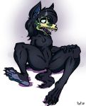  2020 4_toes anthro barefoot black_body black_fur black_hair bone canid canine claws digital_media_(artwork) feet female foot_focus fur hair mammal monster nude paws pzf_(artist) scp-1471 scp_foundation simple_background skull soles solo toe_claws toes tongue undead white_background 