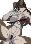  alpha_channel anthro big_breasts bikini black_nose breasts brown_body brown_eyes brown_fur brown_hair brown_nipples camel_toe canid canine canis chest_tuft clothing domestic_dog female fur hair mammal nipples ren&eacute;e_(yawg) simple_background sling_bikini solo swimwear transparent_background tuft yawg 