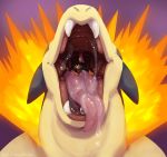  anthro anthro_prey avian bodily_fluids drooling feral feral_pred fire larger_pred micro mouth_shot nintendo oral_vore pok&eacute;mon pok&eacute;mon_(species) saliva size_difference thedorkychicken tongue tongue_out typhlosion uvula video_games vore 