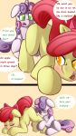  anon_1515 apple_bloom_(mlp) ass_up comic dialogue duo equid female feral friendship_is_magic horn mammal my_little_pony presenting raised_tail sweetie_belle_(mlp) unicorn young 