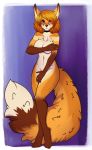  2019 4_toes 5_fingers anthro brown_nose canid canine eyebrows eyelashes female fingers firetally fox fur green_eyes mammal nude orange_body orange_fur solo toes 