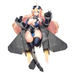  1girl ahoge black_gloves black_legwear boots breasts cleavage cleavage_cutout curvy elbow_gloves gloves goggles goggles_on_head hair_between_eyes highres huge_breasts last_origin leotard long_hair looking_at_viewer official_art one_eye_closed p-22_harpyia snowball22 solo tachi-e thick_thighs thighhighs thighs transparent_background v very_long_hair wide_hips 