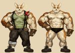  2019 abs anthro beard biceps big_muscles black_nipples black_nose blue_eyes bottomwear brown_body brown_fur canid canine canis clothed clothing domestic_dog eyebrows facial_hair fingerless_gloves footwear fur gloves hand_on_hip handwear herding_dog huge_muscles looking_at_viewer male mammal multicolored_body multicolored_fur multiple_versions muscular muscular_male nipples one_eye_closed pants pastoral_dog pecs quads shirt shoes simple_background solo standing suspenders tank_top thick_eyebrows tight_clothing topless topwear traver009 triceps two_tone_body two_tone_fur underwear veiny_muscles welsh_corgi white_body white_fur wink 