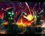  bagan battle blue_eyes character_request city claws cloud cloudy_sky copyright_request destruction electricity energy energy_ball fangs garayann godzilla godzilla_(series) highres horns kaijuu monster no_humans open_mouth red_eyes sharp_teeth sky super_godzilla super_godzilla_(character) tail teeth 