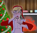  candy christmas clothed clothing cozy eiirev fan_character fireplace food holidays human humanoid licking male mammal santa_claus teasing tongue tongue_out warm 