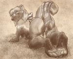  2019 anthro bedroom_eyes breasts female flinters fur hair looking_back mammal mustelid musteline narrowed_eyes nipples nude pussy rear_view scarf seductive solo whiskers wolverine 