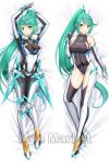  1girl armor arms_up bangs beiyu blush boots breasts cleavage closed_mouth covered_navel daki-makura dakimakura dress elbow_gloves gem gloves green_eyes green_hair hair_ornament headpiece hikari_(xenoblade_2) homura_(xenoblade_2) jewelry large_breasts long_hair looking_at_viewer lying naughty_face navel nervous nintendo one-piece_swimsuit open_mouth pneuma_(xenoblade_2) ponytail shy solo staring surprised swept_bangs swimsuit thighhighs tiara toes very_long_hair watermark white_dress xenoblade_(series) xenoblade_2 