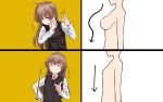  blush breasts brown_eyes brown_hair long_hair original parody rabochicken sketch wink 