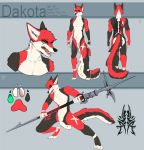  2019 anthro canid canine digital_media_(artwork) eyebrows eyelashes firetally fox green_eyes holding_object holding_weapon male mammal model_sheet open_mouth solo teeth tongue weapon 