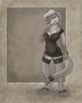  2019 anthro bouncyotter breasts cleavage clothed clothing female flinters fur garter_belt garter_straps hair legwear lutrine mammal mustelid nipple_outline solo thigh_highs 