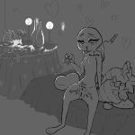  2019 anthro bed body_writing breasts candle condom disney ears_down featureless_breasts female fire food furniture holding_condom holding_object inside judy_hopps lagomorph leporid light lighting mammal nude on_bed pivoted_ears pussy rabbit replytoanons solo table wine_bottle zootopia 