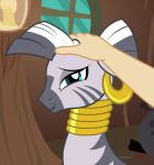  2020 badumsquish disembodied_hand duo ear_piercing equid equine feral friendship_is_magic gold_(metal) jewelry looking_at_viewer mammal my_little_pony necklace petting piercing zebra zecora_(mlp) 