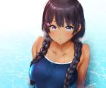  black_eyes blue_eyes blush braids breasts cropped long_hair original pija_(pianiishimo) swimsuit twintails water wet 