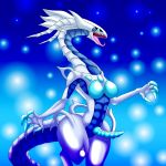  1:1 2020 absurd_res anthro blue_eyes blue_penis breasts claws deep-eyes_white_dragon digital_media_(artwork) dragon female gynomorph hi_res intersex konami m-47 nude open_mouth penis scales scalie solo tongue tongue_out white_body white_scales yu-gi-oh 