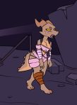  2019 3_toes cave cavern chiropteran clothed clothing dewclaw female freckles horn kobold mammal puzzle reptile ruins scalie solo srriz srriz_adventure srrizadventurer story tail_spines toes underground underwear walking wraps 