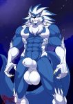  2020 5_fingers abs animal_genitalia anthro balls big_balls big_penis biped black_nose blue_body blue_hair blue_skin canid canine canis capcom claws crotch_tuft darkstalkers fingers fully_sheathed gloves_(marking) hair hungothenomster jon_talbain leg_markings looking_at_viewer looking_down male mammal mane markings multicolored_body multicolored_hair multicolored_skin muscular muscular_male muscular_thighs night nipples nude pecs penis sheath sky socks_(marking) solo standing tuft two_tone_body two_tone_hair two_tone_skin video_games were werecanid werecanine werewolf white_body white_hair white_skin wolf yellow_eyes 