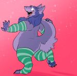  clothing from_behind_position holding_own_tail legwear looking_at_viewer male overweight sergal sex socks sparkle_background standing_on_one_leg stupidshepherd 