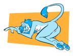  albaz anthro blue_body blue_eyes blue_fur blue_hair blue_nose breasts claws digital_media_(artwork) feet felid feline female fur hair lion looking_at_viewer mammal nicnak044 nipples nude pantherine paws pose simple_background smile solo whiskers 