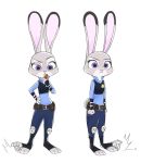  2016 anthro blush clothed clothing disney female fully_clothed hand_on_hip hi_res judy_hopps lagomorph leporid long_ears mammal multiple_poses police_uniform pose purple_eyes rabbit simple_background solo standing swetpot tapping_foot uniform white_background zootopia 