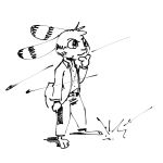  2019 ambiguous_gender anthro barefoot black_and_white bullet clothed clothing disney ear_markings facial_markings fuel_(artist) fur fur_markings gun handgun head_markings head_tuft holding_object holding_pistol holding_weapon jack_savage lagomorph leporid mammal markings monochrome pistol rabbit ranged_weapon simple_background solo standing suit tuft weapon white_background zootopia 