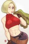  1girl abs blue_mary breasts fatal_fury maou_alba muscle muscular_female short_hair solo the_king_of_fighters 