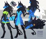  5_fingers anthro blue_body blue_fur breasts canid canine cybernetics cyborg digital_media_(artwork) female fingers fur hair horn machine mammal nipples open_mouth paws pussy rivia smooshkin solo teeth tongue tongue_out 