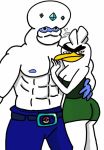  abs avian beak belt blue_nipples bottomwear breasts clothing darmanitan duo female larger_male looking_at_viewer luis_molina male muscular muscular_male nicko_stall nintendo nipples pants pok&eacute;mon pok&eacute;mon_(species) regional_variant sirfetch&#039;d size_difference video_games 