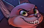  2019 anthro black_nose canid canine disney fangs fox fur green_eyes grin headshot_portrait inner_ear_fluff juantriforce042 light lighting mammal nick_wilde orange_body orange_fur outside portrait red_fox sky smile solo teeth tuft zootopia 