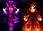  2015 3_eyes anthro blaze_the_cat clothing crystal domestic_cat duo eulipotyphlan felid feline felis female fur gloves handwear hedgehog lava lava_creature male mammal mephiles_the_dark mineral_fauna multi_eye purple_body purple_fur red_body red_fur silver_the_hedgehog sonic_the_hedgehog_(series) spacecolonie yellow_eyes 