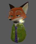  2016 anthro canid canine clothed clothing collar disney fox fur green_eyes grey_background hi_res inner_ear_fluff mammal necktie neutral_expression nick_wilde orange_body orange_fur shirt shock_collar simple_background solo swetpot topwear tuft zistopia zootopia 