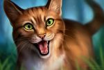  2017 ambiguous_gender chiakiro domestic_cat felid feline felis feral fur grass mammal multicolored_body multicolored_fur open_mouth solo teeth tongue whiskers 