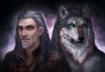  2020 black_lips black_nose canid canine canis clothed clothing digital_media_(artwork) duo ear_piercing ear_ring fur grey_body grey_fur human lips male mammal piercing wolf wolnir yellow_eyes 