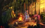  absurd_res alumx campfire duo equid equine feral fire forest friendship_is_magic hi_res mammal my_little_pony outside pterippus rainbow_dash_(mlp) scootaloo_(mlp) signature tent tree wings 