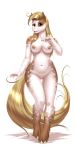  2020 5_fingers amber_eyes anthro areola blonde_hair breasts brown_body brown_fur equid equine eyebrows eyelashes female fingers fur hair hooves horse mammal mykegreywolf nipples nude pony pussy simple_background solo teeth white_background white_body white_fur wide_hips 