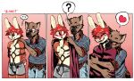  &lt;3 ? aftercare blush bodily_fluids bulge canid canine canis chest_tuft clothed clothing domestic_dog duo eyewear glasses hug lagomorph leporid male male/male mammal plaid rabbit tears thecomicman topless tuft 