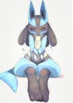  2015 3_toes ambiguous_gender anthro bodily_fluids canid canine crying holding_crotch japanese_text kimubota lucario mammal nintendo omorashi paws pok&eacute;mon pok&eacute;mon_(species) pseudo_clothing shaking simple_background sitting sweat tears text thick_thighs toes translation_request video_games white_background 