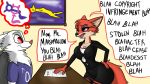  albinefox anthro canid canine dialogue digital_media_(artwork) disney duo english_text fan_character female fox fur hair imminent_rape isabelle_wilde male mammal marshmallow_(albinefox) open_mouth teeth text thought_bubble tongue white_body white_fur zootopia 