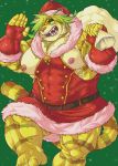  2019 5_fingers abs anthro biceps biped christmas clothing felid fingerless_gloves fingers fur gloves green_hair hair handwear holidays humanoid_hands m0000rgn magan male mammal muscular muscular_male muscular_thighs nipples pantherine pecs solo striped_body striped_fur striped_tail stripes tiger tokyo_afterschool_summoners video_games yellow_body yellow_fur 